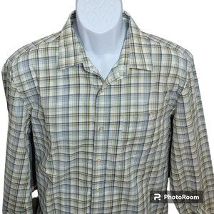 Banana Republic Shirt, Men L Slim Fit, White, Blue &Yellow Check, Flip Cuff, EUC